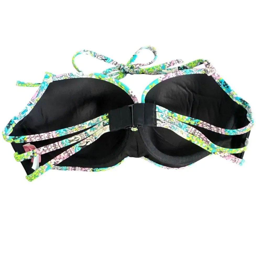 Victorias Secret Bali Embroidered Getaway Halter Bikini‎ Top Black Size 36C